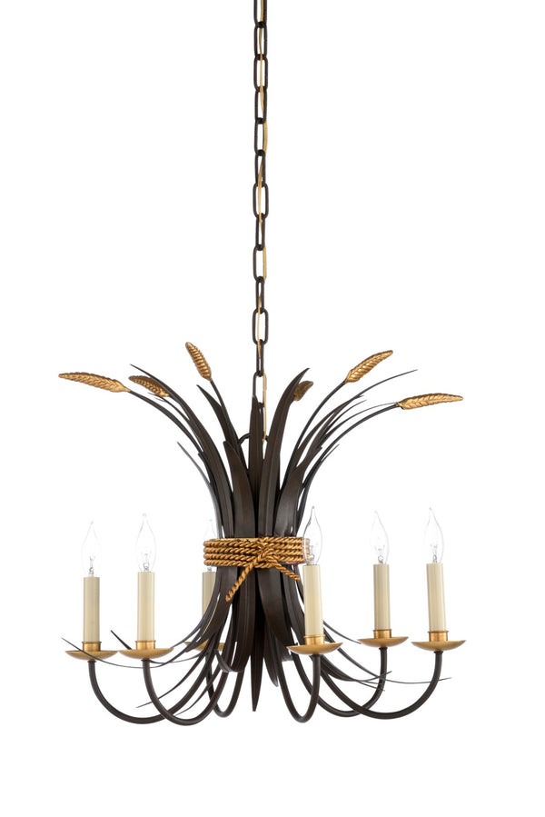 Chelsea House Wheat Sculptural Chandelier In Bronze With Antique Gold Leaf, 6 Ivory Candles For Rustic Elegance 69411