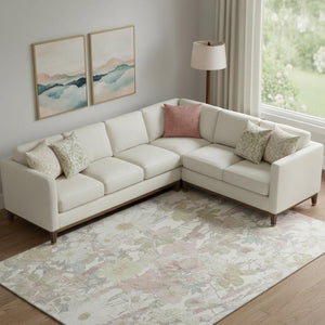 HomeRoots 10' Washable Floral Area Rug in Ivory Beige with UV Protection - Perfect for Homes with Kids & Pets 694110