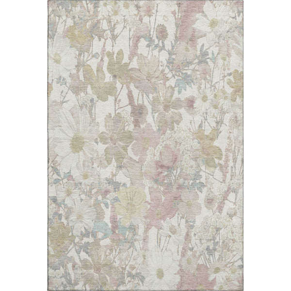 HomeRoots 10' Washable Floral Area Rug in Ivory Beige with UV Protection - Perfect for Homes with Kids & Pets 694110