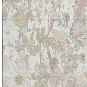 HomeRoots 10' Washable Floral Area Rug in Ivory Beige with UV Protection - Perfect for Homes with Kids & Pets 694110