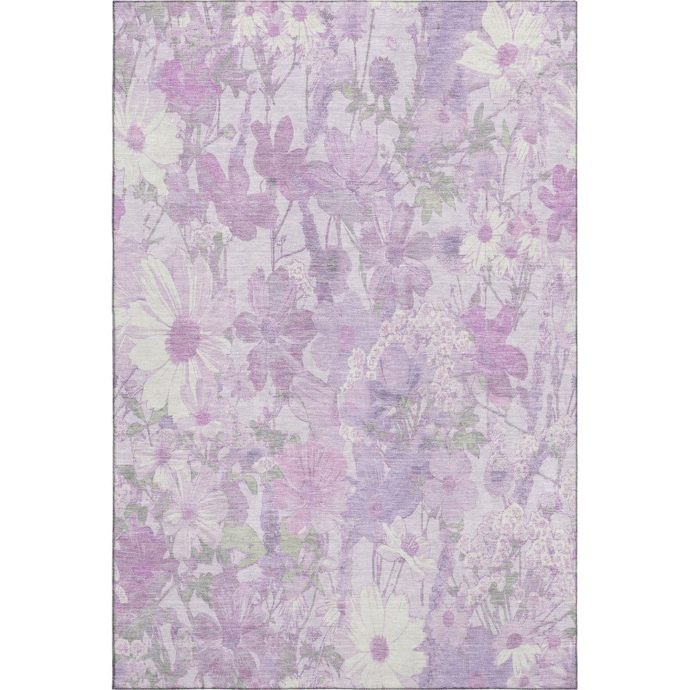 HomeRoots 5' X 8' Lavender and Ivory Floral Area Rug - Washable, UV Protected, Kid & Pet Friendly Design 694112