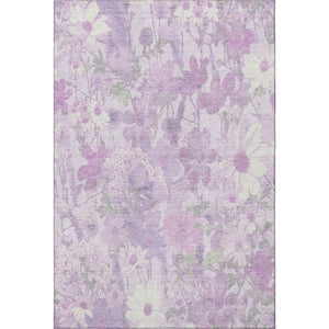 HomeRoots 5' X 8' Lavender and Ivory Floral Area Rug - Washable, UV Protected, Kid & Pet Friendly Design 694112