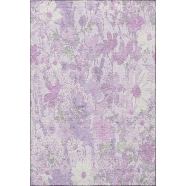 HomeRoots 5' X 8' Lavender and Ivory Floral Area Rug - Washable, UV Protected, Kid & Pet Friendly Design 694112