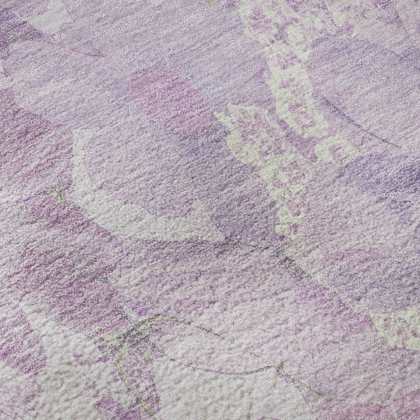 HomeRoots 8' Round Floral Rug in Lavender & Ivory – Durable, Washable, UV-Protected, Pet-Friendly Design! 694113