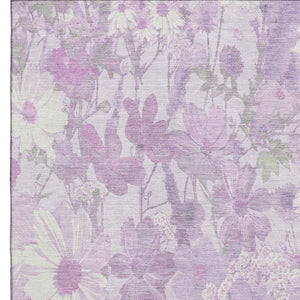 HomeRoots 8' Elegant Lavender & Ivory Floral Washable Area Rug with UV Protection for Busy Family Spaces 694114