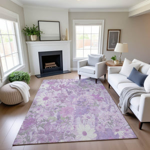 HomeRoots 10' Lavender & Ivory Floral Washable Area Rug - Stain Resistant, UV Protected for High-Traffic Homes 694116