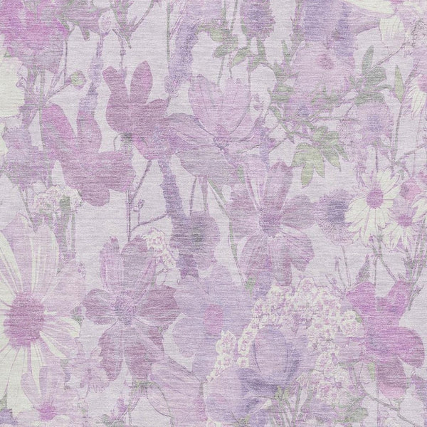 HomeRoots 10' Lavender & Ivory Floral Washable Area Rug - Stain Resistant, UV Protected for High-Traffic Homes 694116