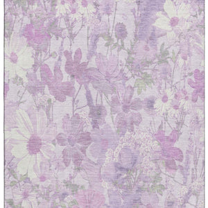 HomeRoots 10' Lavender & Ivory Floral Washable Area Rug - Stain Resistant, UV Protected for High-Traffic Homes 694116