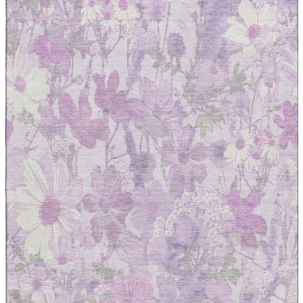 HomeRoots 10' Lavender & Ivory Floral Washable Area Rug - Stain Resistant, UV Protected for High-Traffic Homes 694116