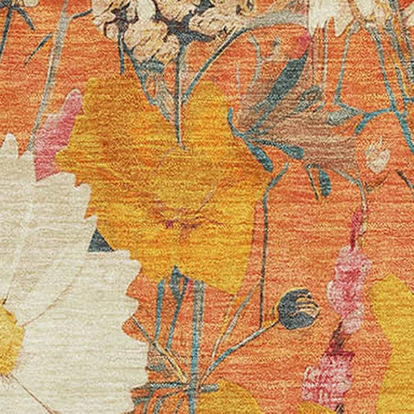 HomeRoots 5' X 8' Floral Washable Area Rug in Orange, Ivory & Pink – UV Protected, Durable & Easy to Clean! 694118