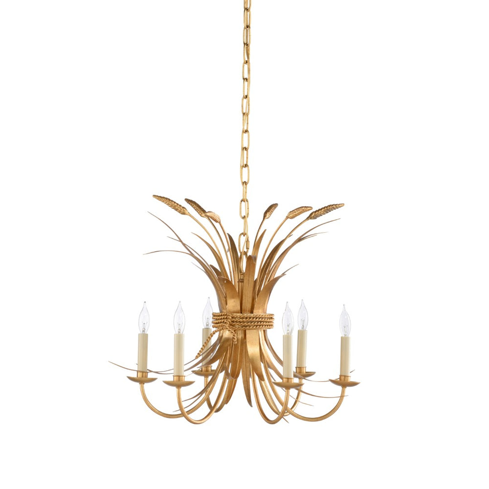 Chelsea House Wheat Antique Gold Chandelier With Ivory Candle Lights, 20" Rustic Wheat Motif, Chain Included 69412