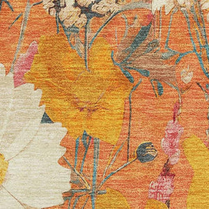 HomeRoots 8' Washable Floral Area Rug in Orange, Ivory, & Pink with UV Protection for Stylish Living Spaces 694120