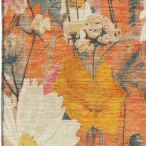 HomeRoots 9' X 12' Floral Washable Area Rug in Orange, Ivory & Pink – Stain Resistant with UV Protection! 694121