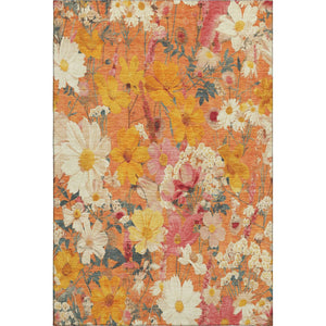 HomeRoots 10' X 14' Vibrant Washable Area Rug in Orange, Ivory & Pink Floral with UV Protection for Homes 694122