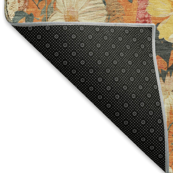 HomeRoots 10' X 14' Vibrant Washable Area Rug in Orange, Ivory & Pink Floral with UV Protection for Homes 694122