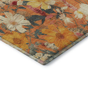 HomeRoots 10' X 14' Vibrant Washable Area Rug in Orange, Ivory & Pink Floral with UV Protection for Homes 694122