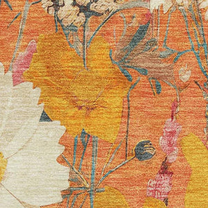 HomeRoots 10' X 14' Vibrant Washable Area Rug in Orange, Ivory & Pink Floral with UV Protection for Homes 694122