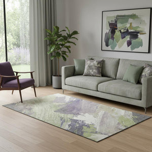 HomeRoots 5' X 8' Abstract Artichoke Green Area Rug - Stylish, Washable, UV-Protected & Pet-Friendly Design 694124