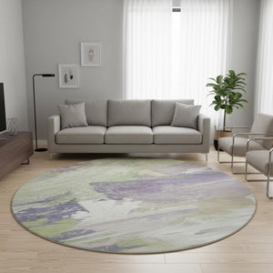 HomeRoots 8' X 8' Stylish Artichoke Green Abstract Washable Round Rug with UV Protection for High-Traffic Areas 694125
