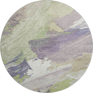 HomeRoots 8' X 8' Stylish Artichoke Green Abstract Washable Round Rug with UV Protection for High-Traffic Areas 694125