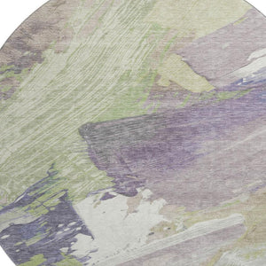 HomeRoots 8' X 8' Stylish Artichoke Green Abstract Washable Round Rug with UV Protection for High-Traffic Areas 694125