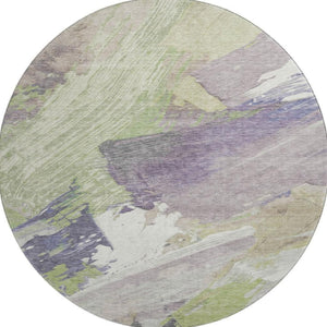 HomeRoots 8' X 8' Stylish Artichoke Green Abstract Washable Round Rug with UV Protection for High-Traffic Areas 694125