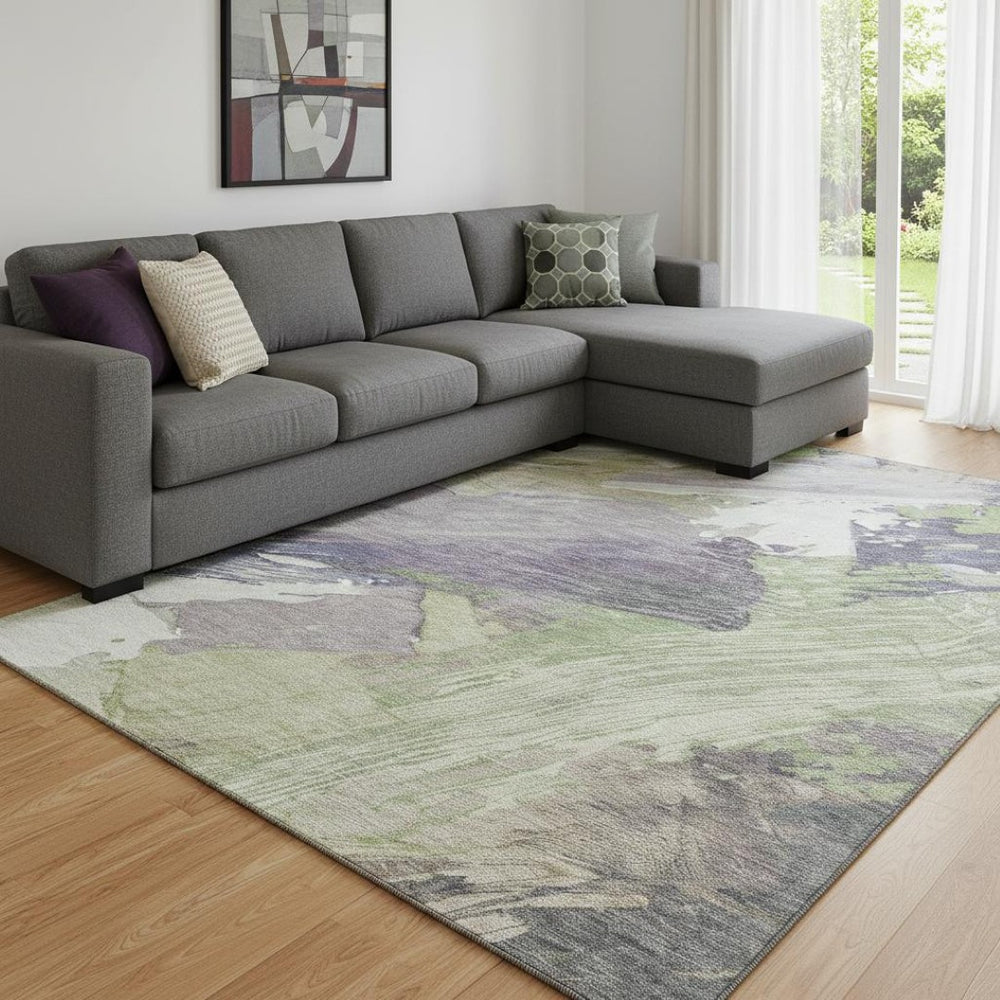 HomeRoots 8' Artichoke Green Abstract Area Rug - Washable, UV Protected, Durable & Stain Resistant Design 694126