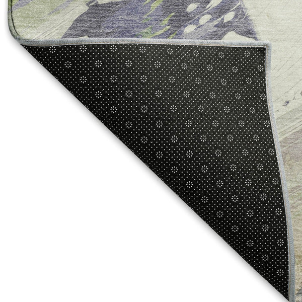 HomeRoots 9' X 12' Artichoke Green Ivory Taupe Abstract Washable Area Rug - Durable, Stain Resistant & UV Protected 694127