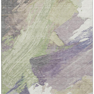 HomeRoots 9' X 12' Artichoke Green Ivory Taupe Abstract Washable Area Rug - Durable, Stain Resistant & UV Protected 694127