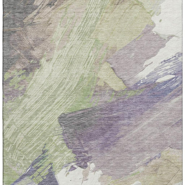 HomeRoots 9' X 12' Artichoke Green Ivory Taupe Abstract Washable Area Rug - Durable, Stain Resistant & UV Protected 694127