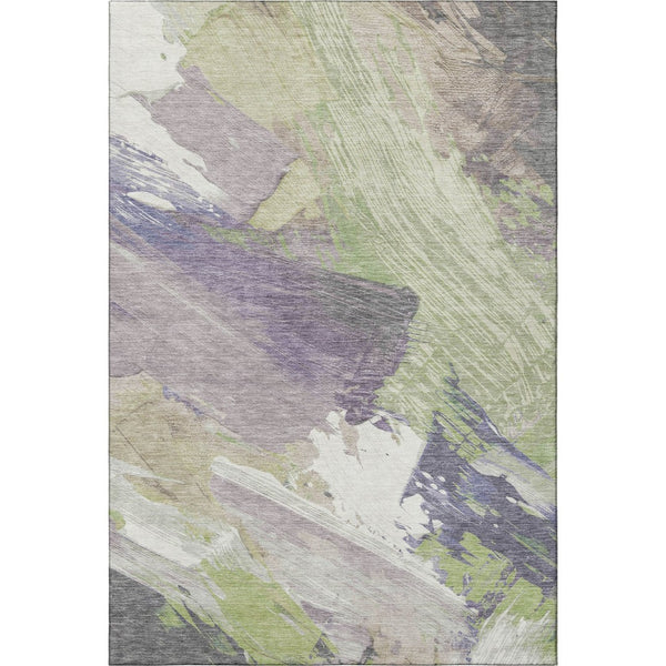 HomeRoots 9' X 12' Artichoke Green Ivory Taupe Abstract Washable Area Rug - Durable, Stain Resistant & UV Protected 694127