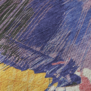 HomeRoots 5' Vibrant Abstract Area Rug in Gold, Purple, Teal & Red - Washable, UV-Protected & Stain-Resistant 694130