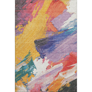 HomeRoots 8' Bold Gold Purple Teal Red Abstract Washable Area Rug – UV Protected, Kid & Pet Friendly Design 694132