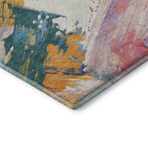 HomeRoots 8' Bold Gold Purple Teal Red Abstract Washable Area Rug – UV Protected, Kid & Pet Friendly Design 694132