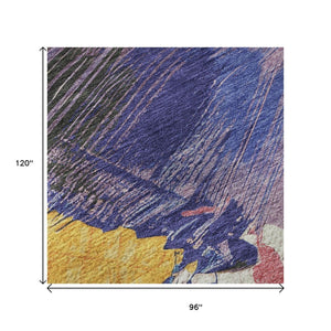 HomeRoots 8' Bold Gold Purple Teal Red Abstract Washable Area Rug – UV Protected, Kid & Pet Friendly Design 694132