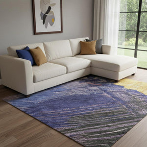 HomeRoots 8' Bold Gold Purple Teal Red Abstract Washable Area Rug – UV Protected, Kid & Pet Friendly Design 694132