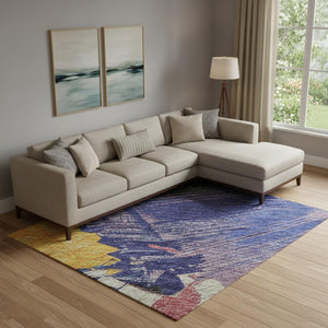 HomeRoots 9' X 12' Vibrant Washable Area Rug in Gold, Purple, Teal & Red – UV Protection & Stain Resistant! 694133