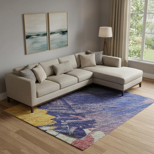 HomeRoots 9' X 12' Vibrant Washable Area Rug in Gold, Purple, Teal & Red – UV Protection & Stain Resistant! 694133