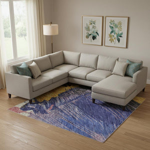 HomeRoots 10' Vibrant Gold Purple Teal Red Abstract Washable Area Rug with UV Protection & Stain Resistance 694134