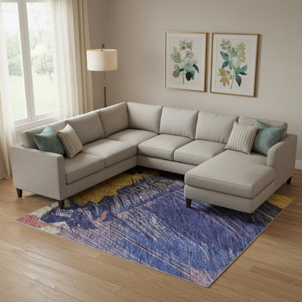 HomeRoots 10' Vibrant Gold Purple Teal Red Abstract Washable Area Rug with UV Protection & Stain Resistance 694134
