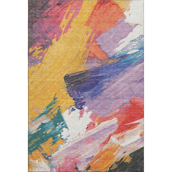 HomeRoots 10' Vibrant Gold Purple Teal Red Abstract Washable Area Rug with UV Protection & Stain Resistance 694134