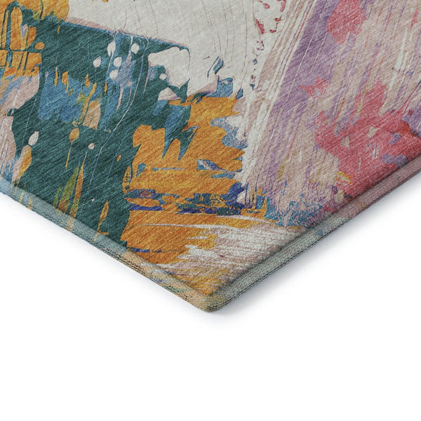 HomeRoots 10' Vibrant Gold Purple Teal Red Abstract Washable Area Rug with UV Protection & Stain Resistance 694134