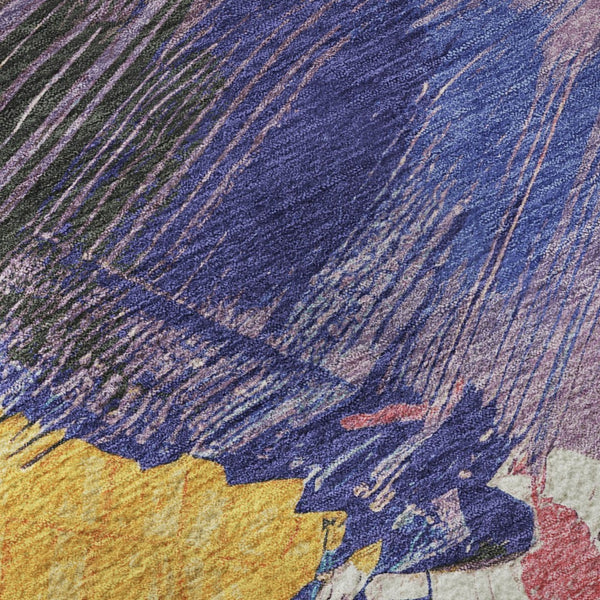 HomeRoots 10' Vibrant Gold Purple Teal Red Abstract Washable Area Rug with UV Protection & Stain Resistance 694134