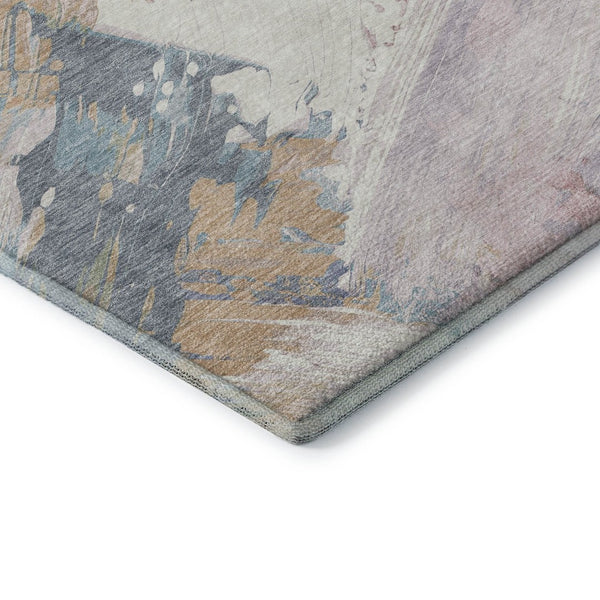 HomeRoots 5' X 8' Washable Abstract Area Rug in Pink, Ivory & Beige - Durable, UV-Protected & Non-Slip Design 694136