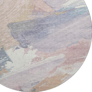 HomeRoots 8' X 8' Abstract Pink Ivory Beige Washable Round Rug - Durable, Stain Resistant, UV Protected Design 694137