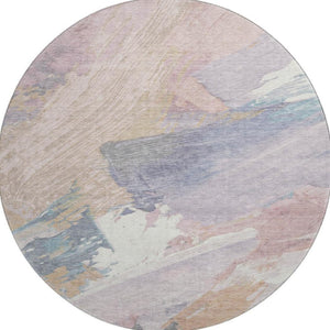 HomeRoots 8' X 8' Abstract Pink Ivory Beige Washable Round Rug - Durable, Stain Resistant, UV Protected Design 694137