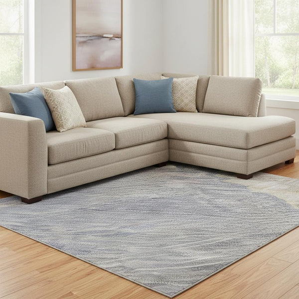 HomeRoots 8' Stylish Pink Ivory Beige Abstract Area Rug - Stain Resistant, UV Protected, Non-Slip Backing 694138