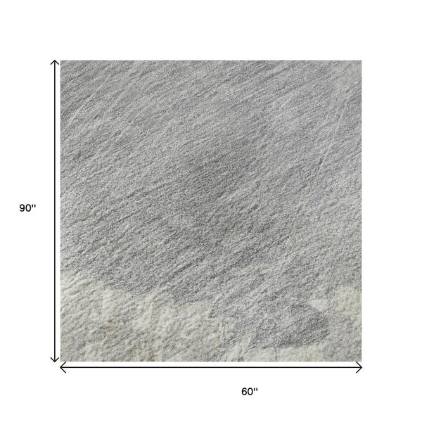 HomeRoots 5' X 8' Modern Beige Gray Silver Abstract Washable Area Rug with UV Protection for High-Traffic Homes 694142
