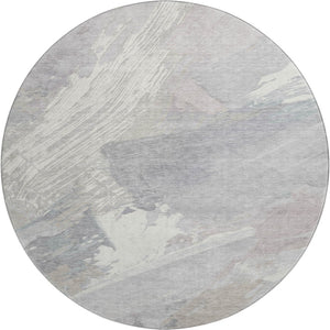HomeRoots 8' X 8' Abstract Beige Gray Silver Washable Round Rug with UV Protection for Modern Spaces 694143