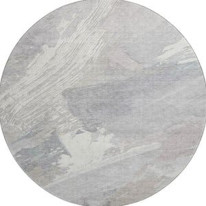 HomeRoots 8' X 8' Abstract Beige Gray Silver Washable Round Rug with UV Protection for Modern Spaces 694143
